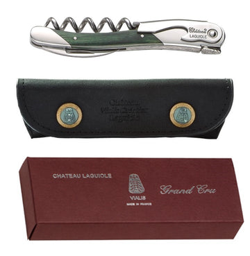 Corkscrew - Laguiole Green Wood Stamina with leather pouch